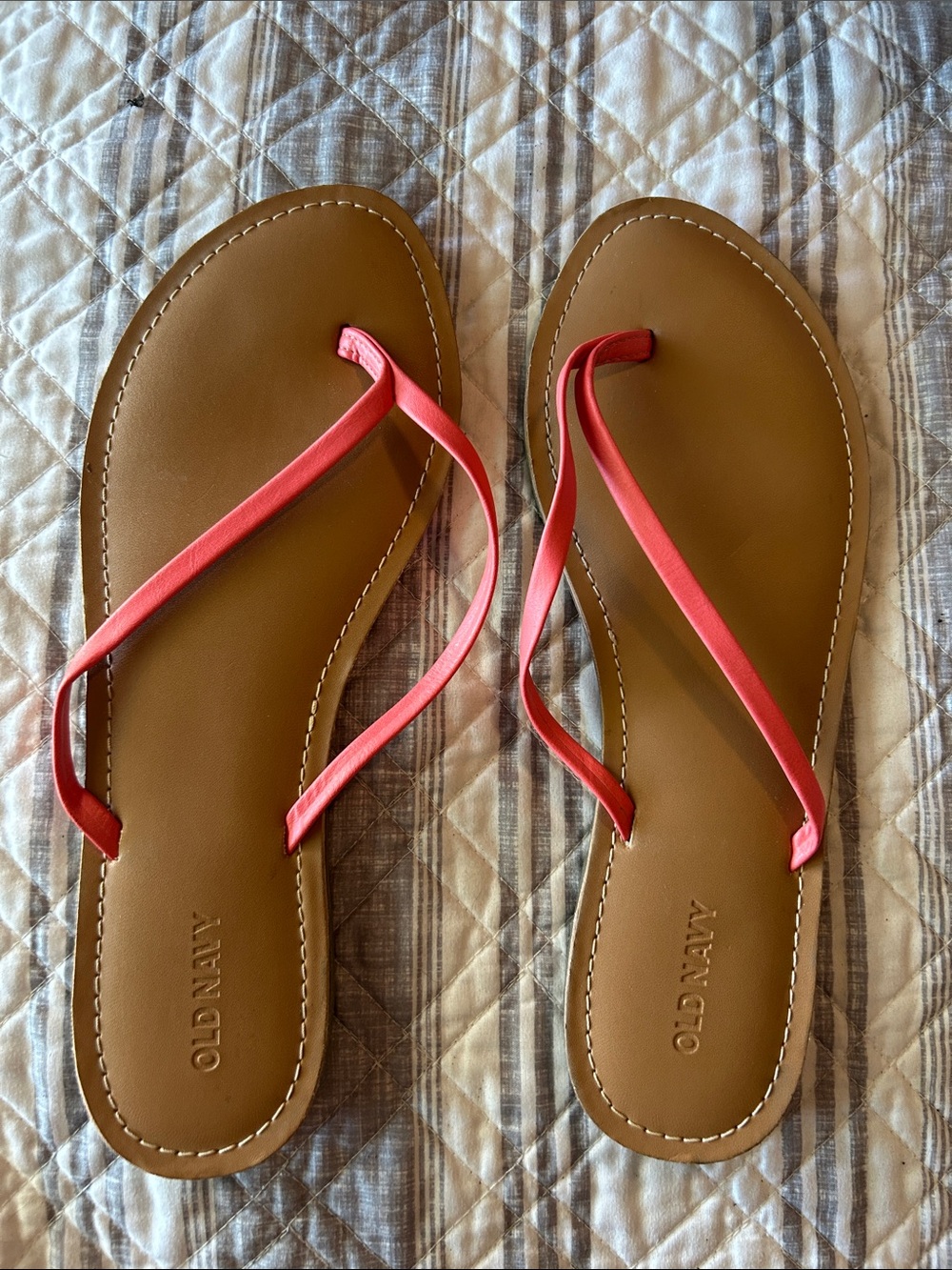 Old Navy Brown Footbed Sandals with Coral Pink Straps